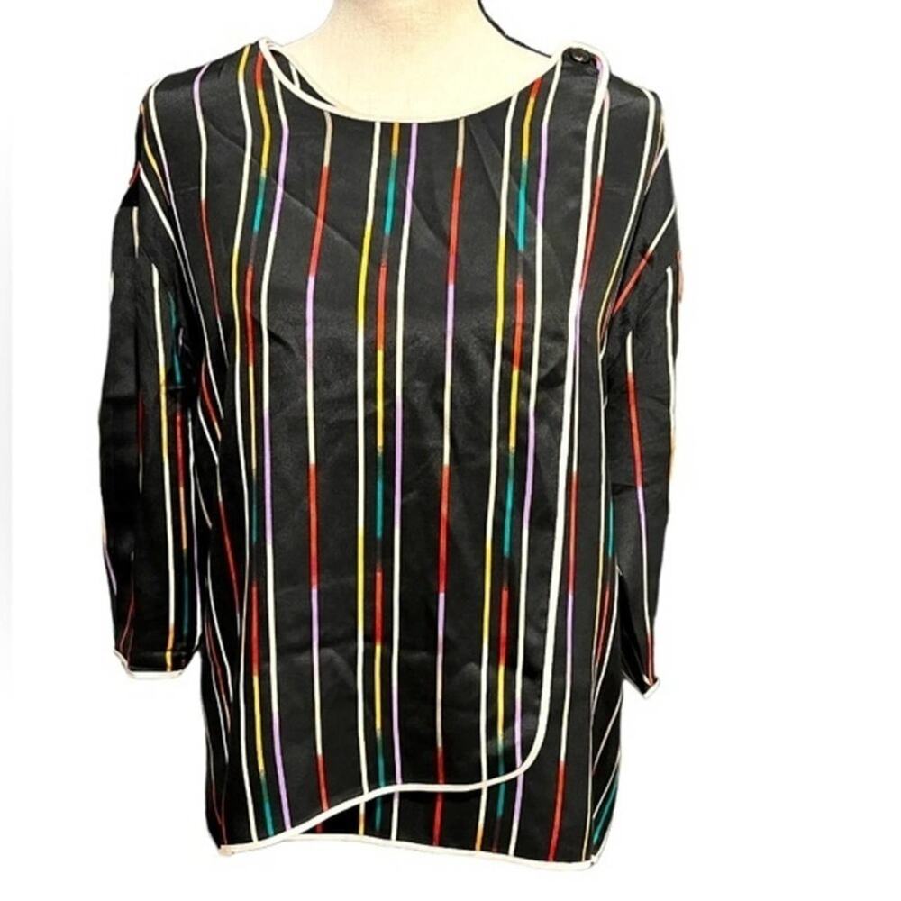 LE FOU WILFRED ARITZIA 100% Silk Rainbow Quarter Sleeve Blouse Size‎ XS